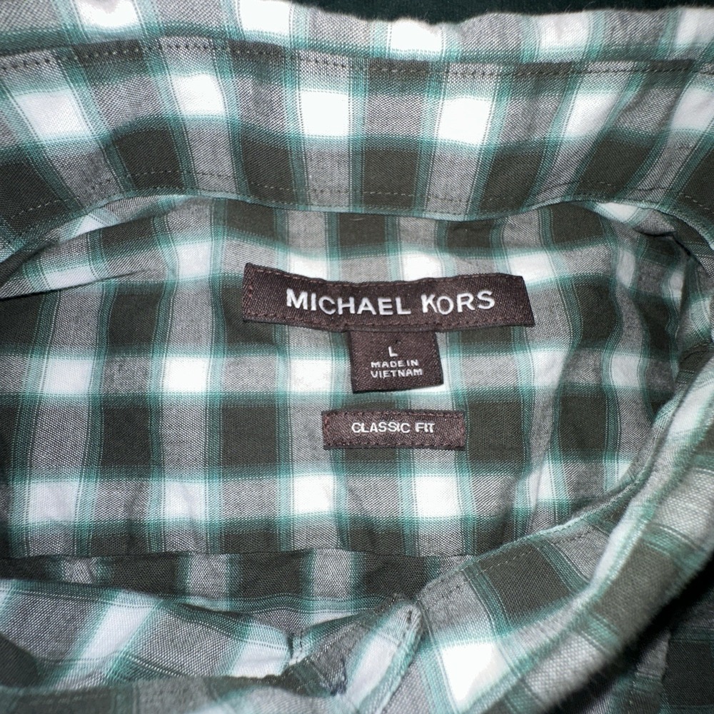 Michael Kors Button Down Shirt Large (L) Green And Black Check Work Classic - Picture 7 of 8